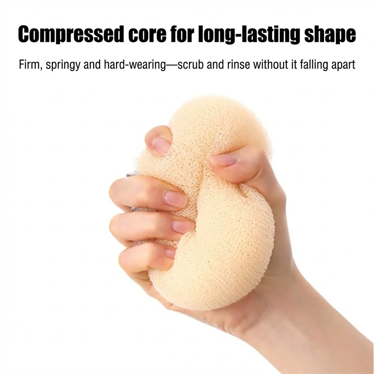 FaSoLa Nylon Bath Sponge - Beige, 11x11cm - Image 4