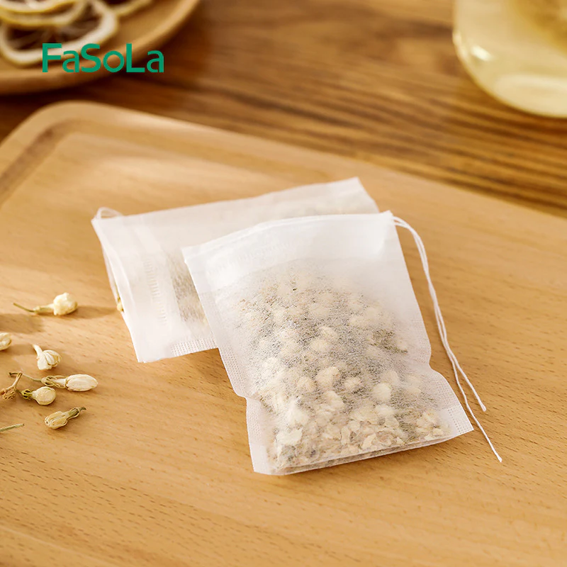 FaSoLa PET Tea Bags with Drawstring - White, 100 Pieces - Image 2