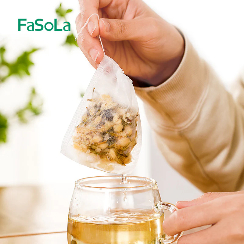 FaSoLa PET Tea Bags with Drawstring - White, 100 Pieces - Image 3