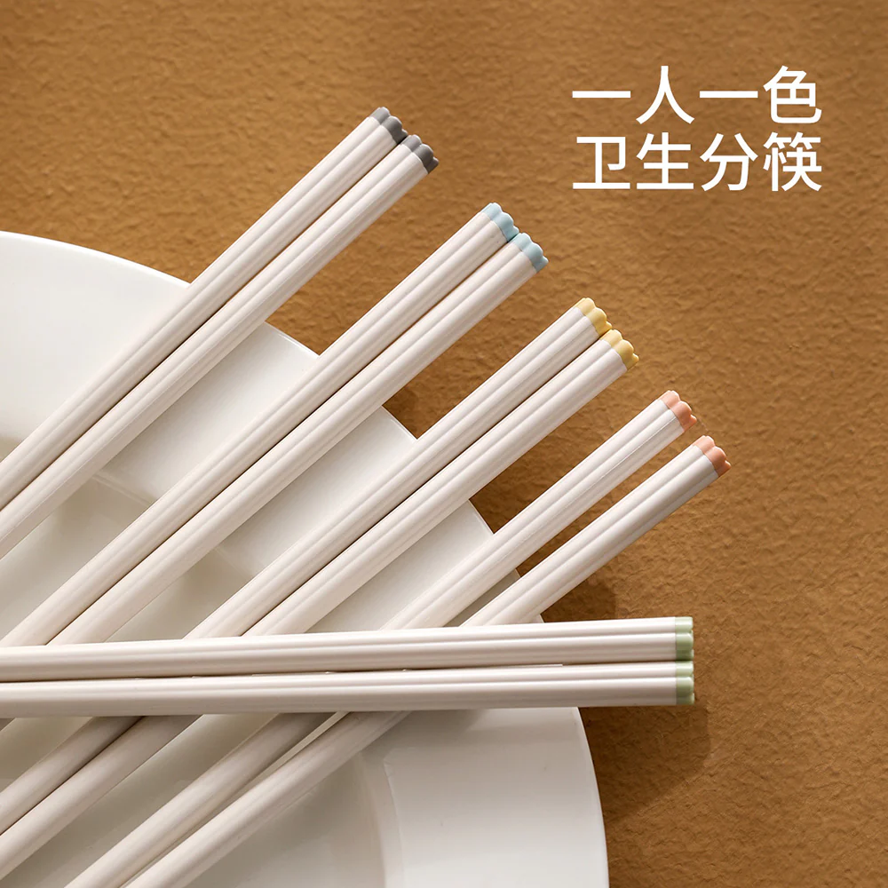 FaSoLa Plum Blossom Alloy Chopsticks - White, Set of 5 Pairs - Image 2