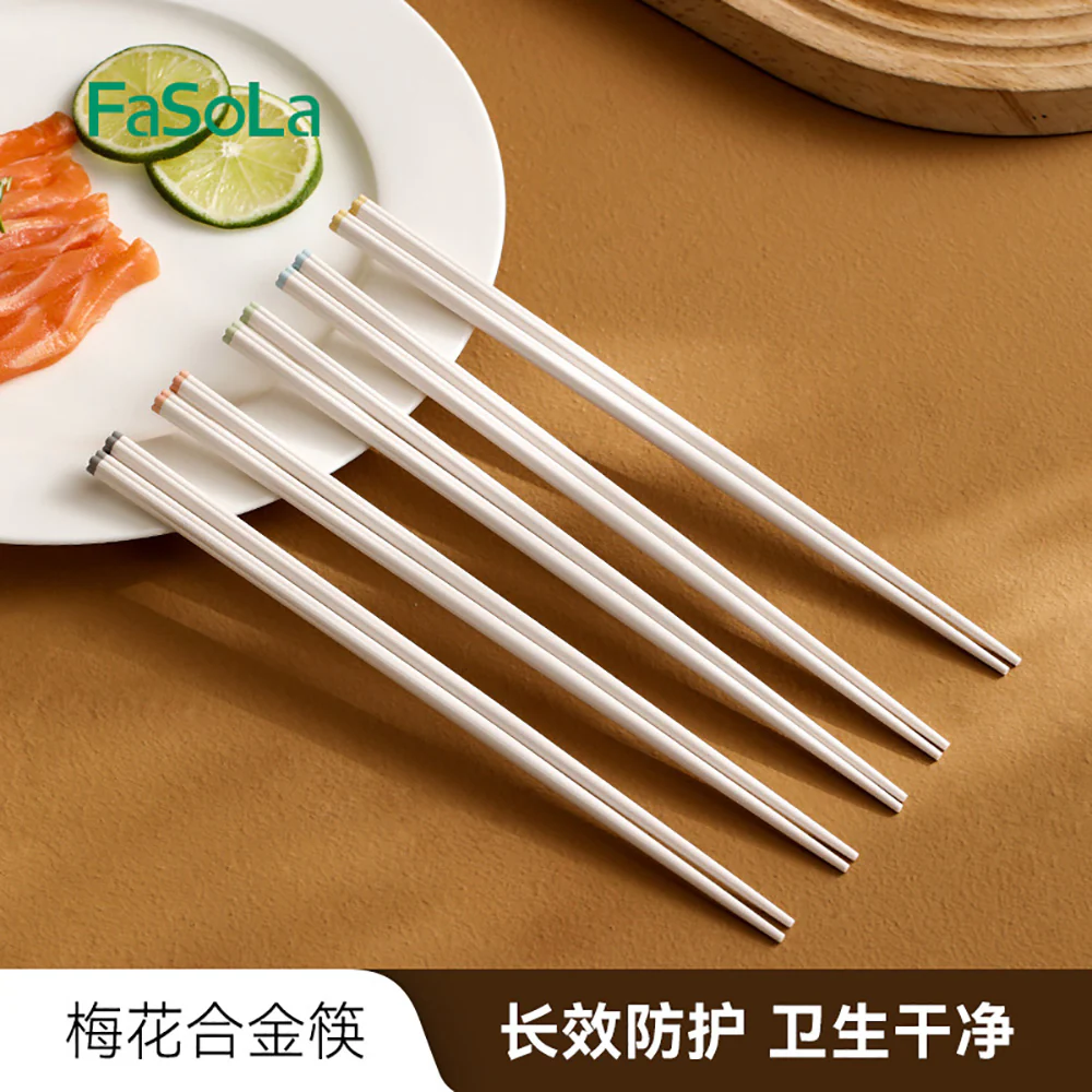 FaSoLa Plum Blossom Alloy Chopsticks - White, Set of 5 Pairs - Image 4
