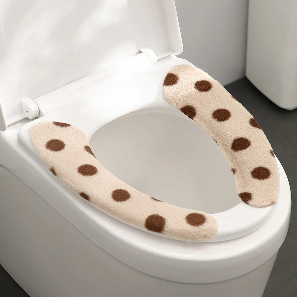 Fasola Polka Dot Rabbit Fur Toilet Seat Cover - Khaki, 1 Pair
