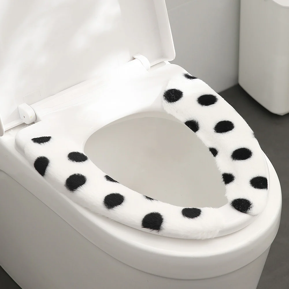 Fasola Polka Dot Rabbit Plush Toilet Seat Cover - White, 1 Pair