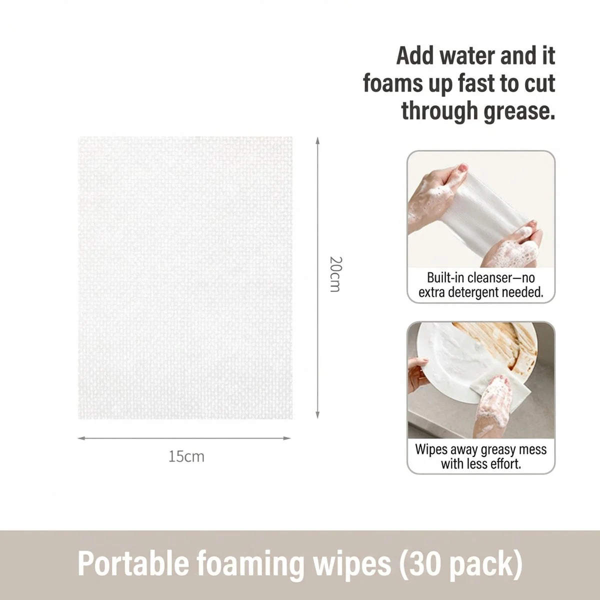 FaSoLa Portable Foaming Dishwashing Wipes - White, 30 Sheets - Pre-Soaped Dish Soap Wipes for Lunch Boxes & Travel - Image 5