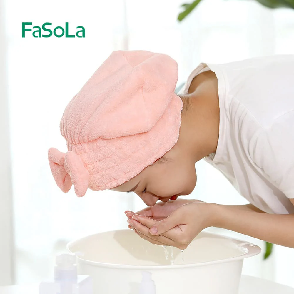 FaSoLa Quick-Dry Hair Towel Cap - Pink, 26x26cm - Image 2