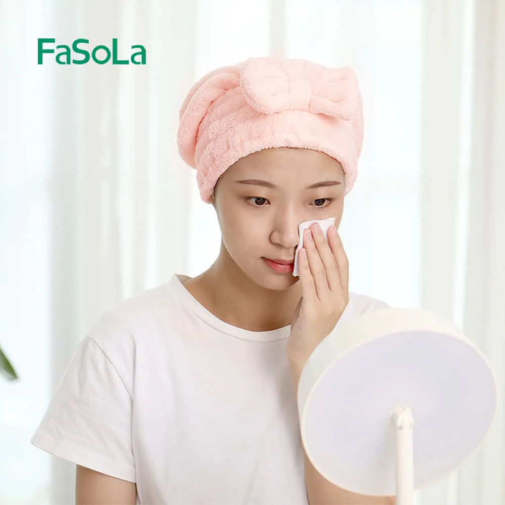FaSoLa Quick-Dry Hair Towel Cap - Pink, 26x26cm - Image 3