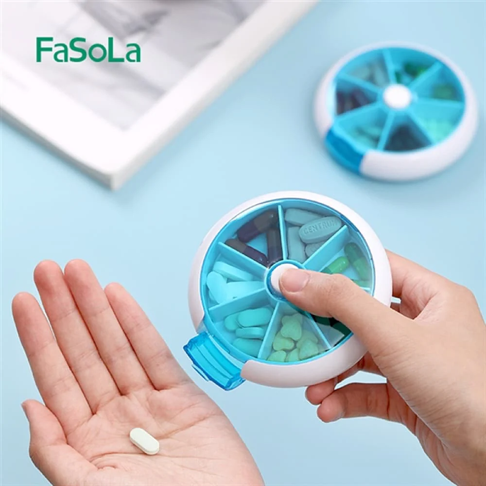 FaSoLa Rotating 7-Compartment Pill Organizer - Blue, 9*2.5cm - Image 3