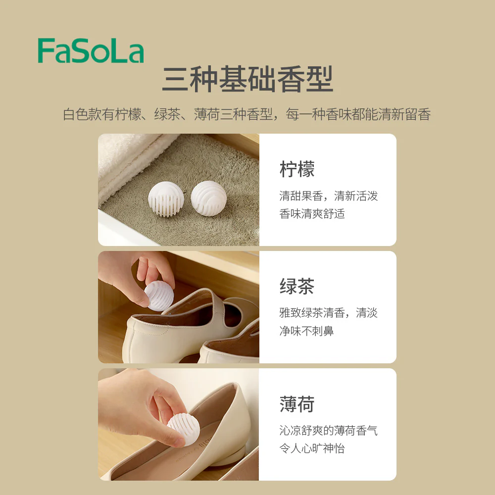 FaSoLa Shoe Deodorizer Balls - Green Tea Scent, 6 Pieces, 3.5cm Diameter - Image 4