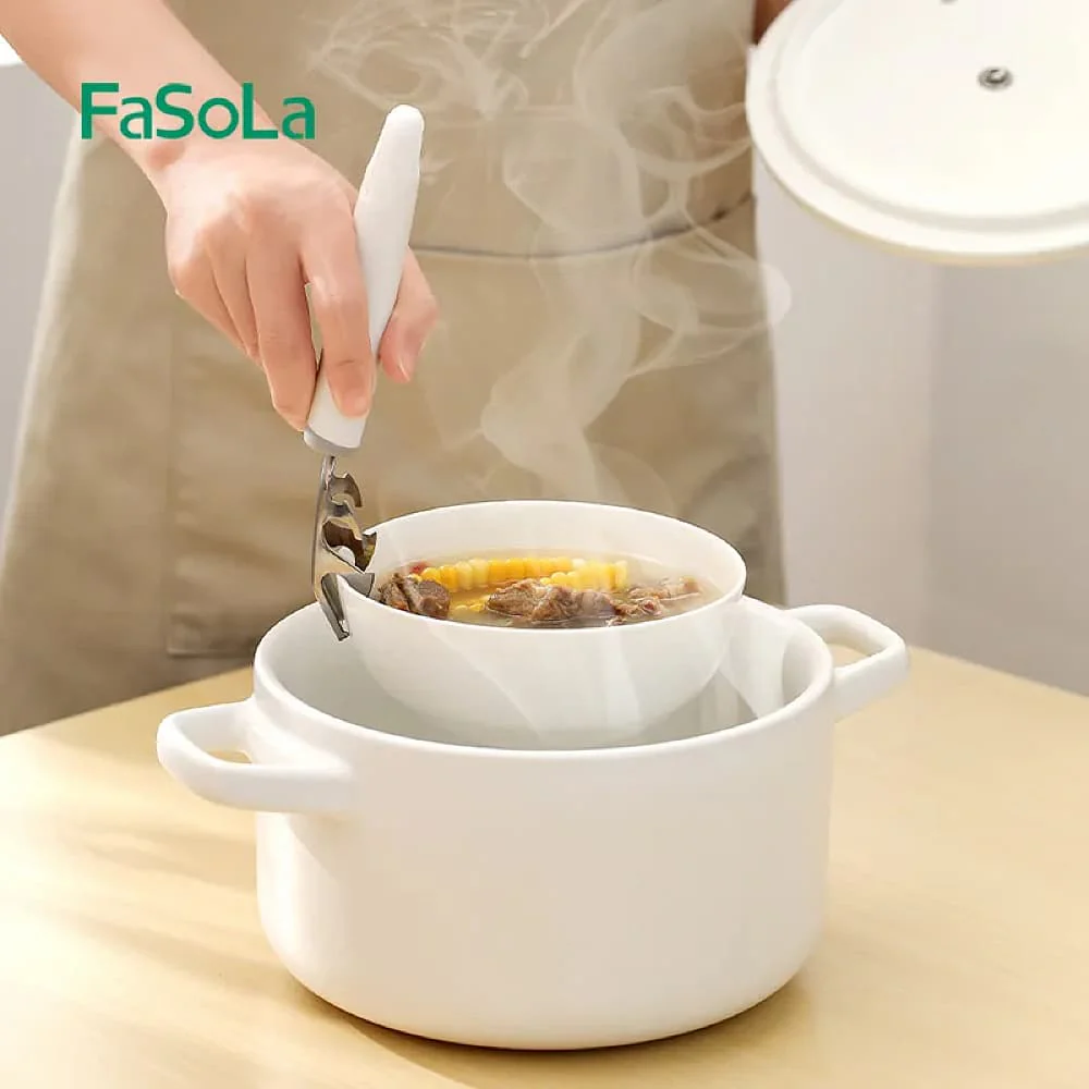 FaSoLa Stainless Steel Anti-Scald Bowl Clip - White, 19.2?篓垄4cm
