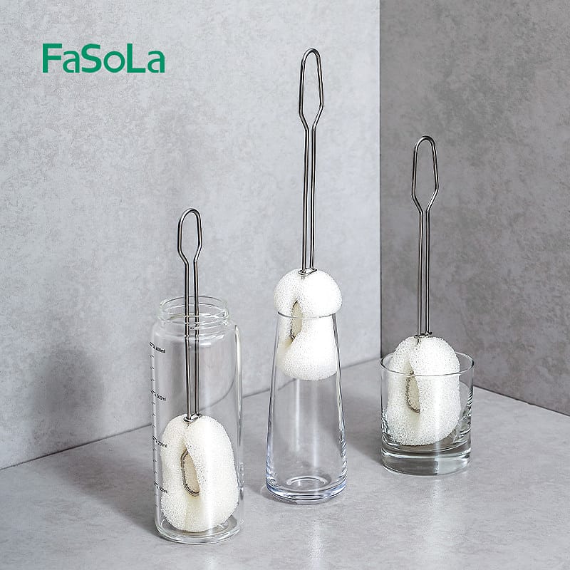 FaSoLa Stainless Steel Long Handle Cup Brush Replacement Heads - White, 3 Pieces