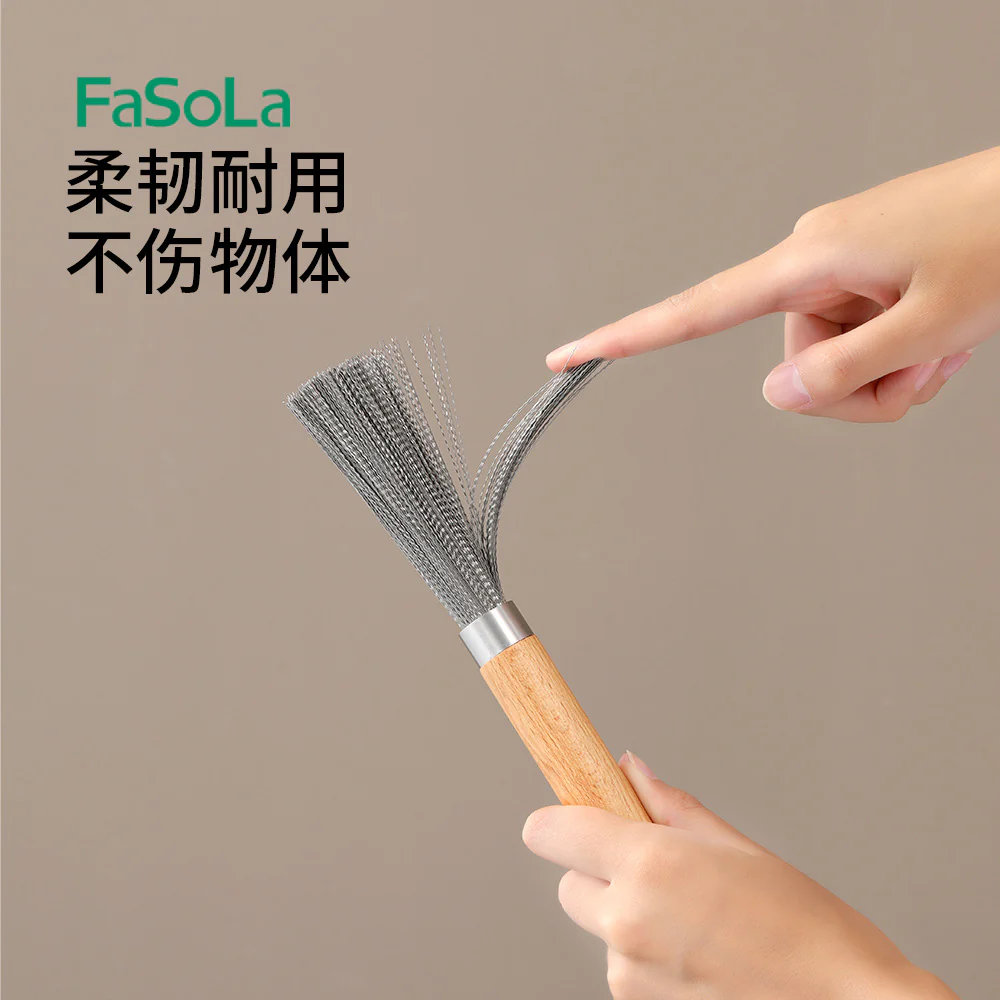 FaSoLa Stainless Steel Pot Brush - Natural Wood Handle - Image 3