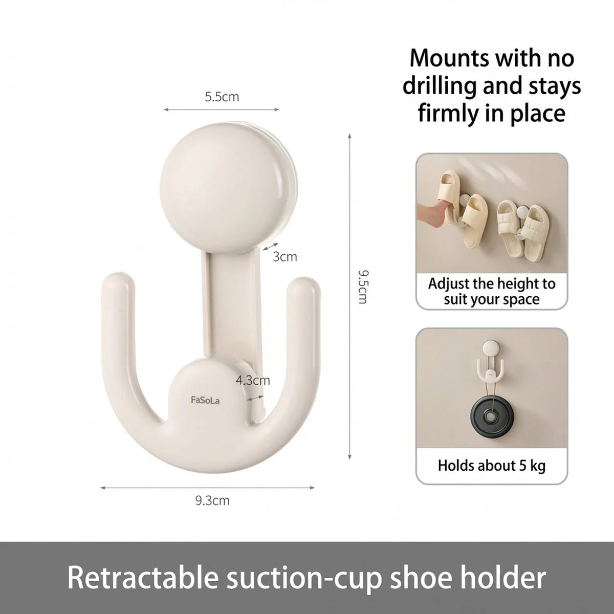 FaSoLa Suction-Mounted Extendable Shoe Holder – White - Image 4