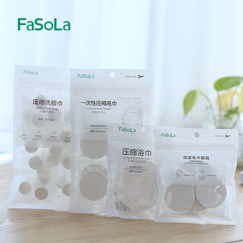FaSoLa Travel Disposable Compressed Towel Set - 2 Compressed Towels & 1 Compressed Bath Towel - Image 4
