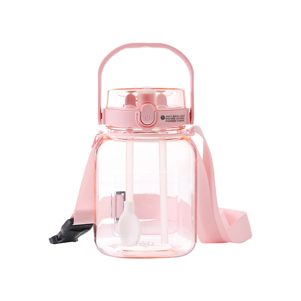 FaSoLa Triple Drinking Spout Water Bottle with Strap - Pink, 1.3L - Image 5