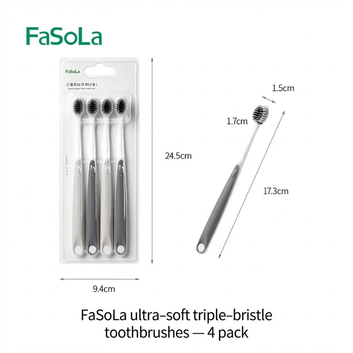FaSoLa Triple Silk Toothbrush - Mixed Colors, 4 Pack - Image 5