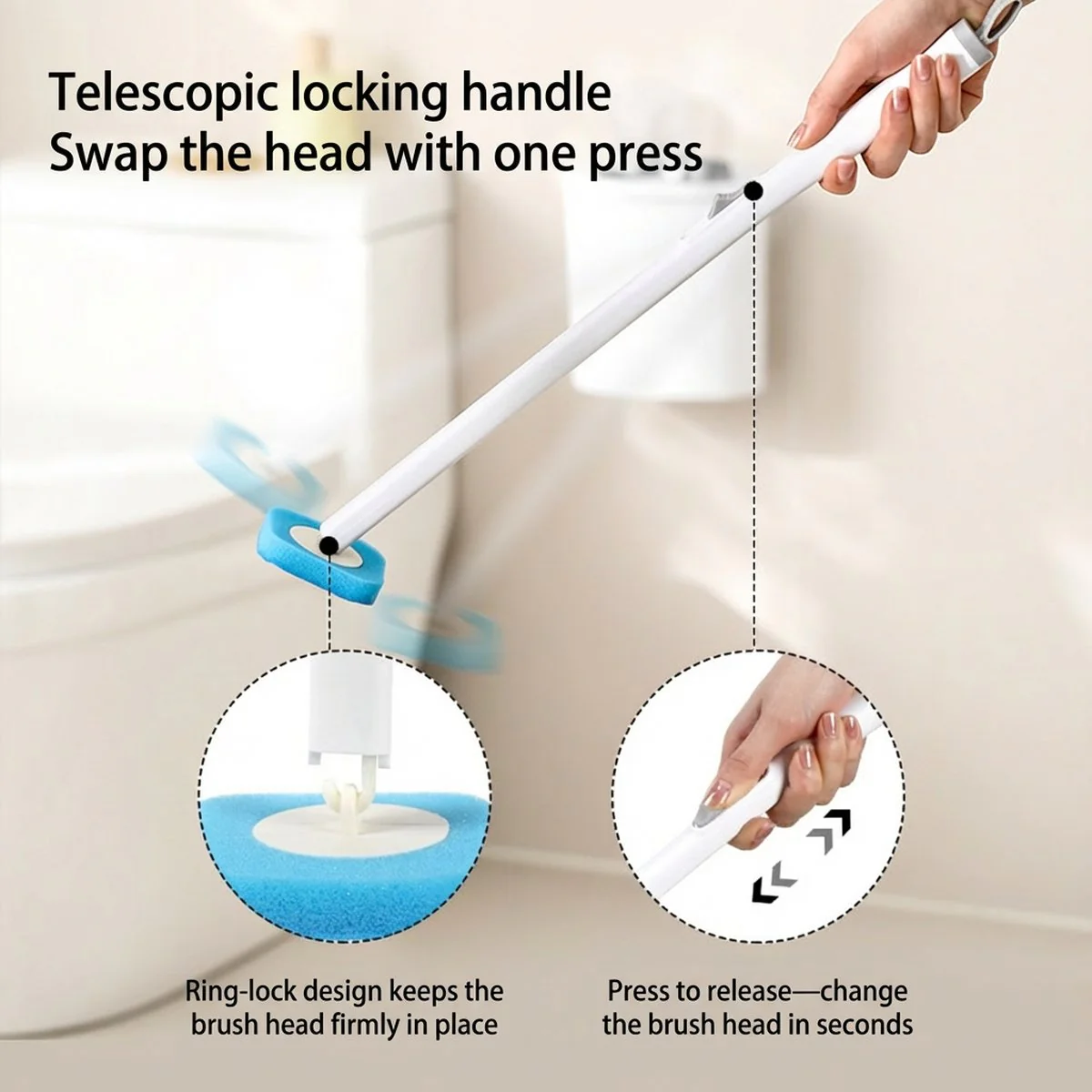 FaSoLa Wall-Mounted Toilet Brush & Holder Set with Auto-Open Lid - White - Image 3