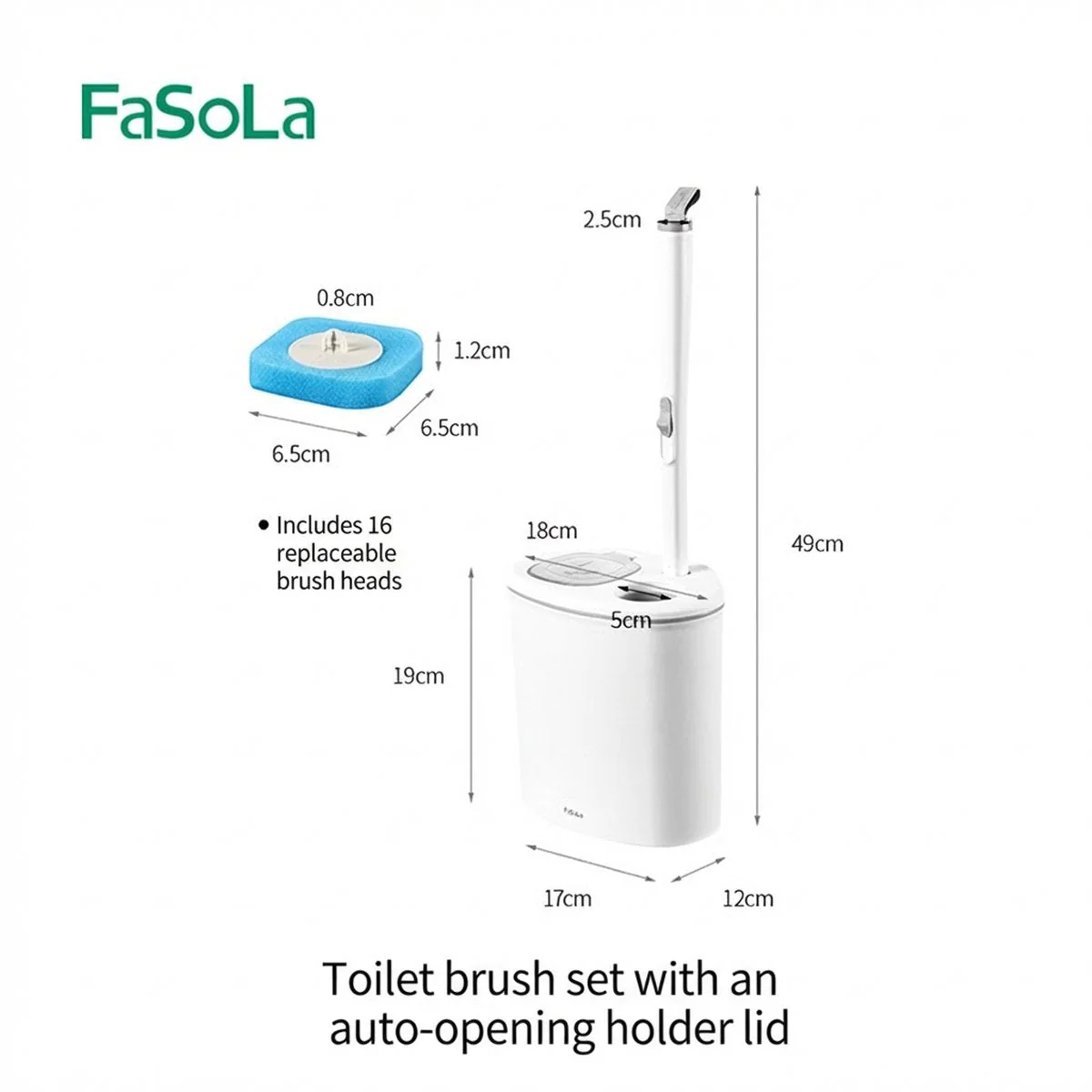 FaSoLa Wall-Mounted Toilet Brush & Holder Set with Auto-Open Lid - White - Image 5