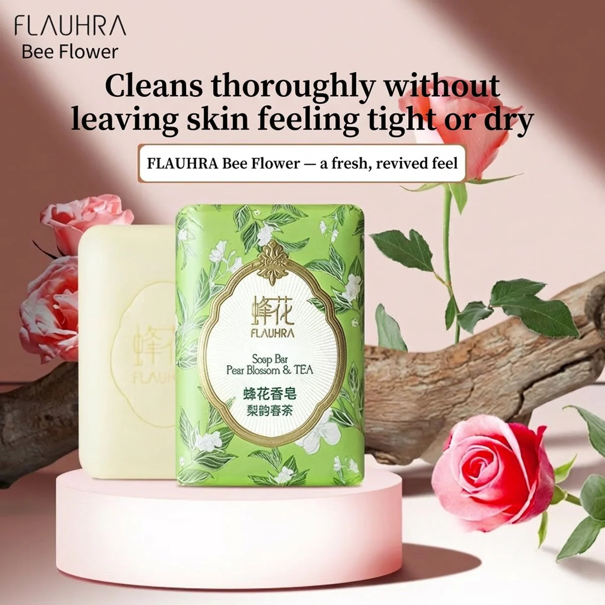 Flauhra Pear Blossom & Spring Tea Scented Soap - 125g x 3 - Image 2