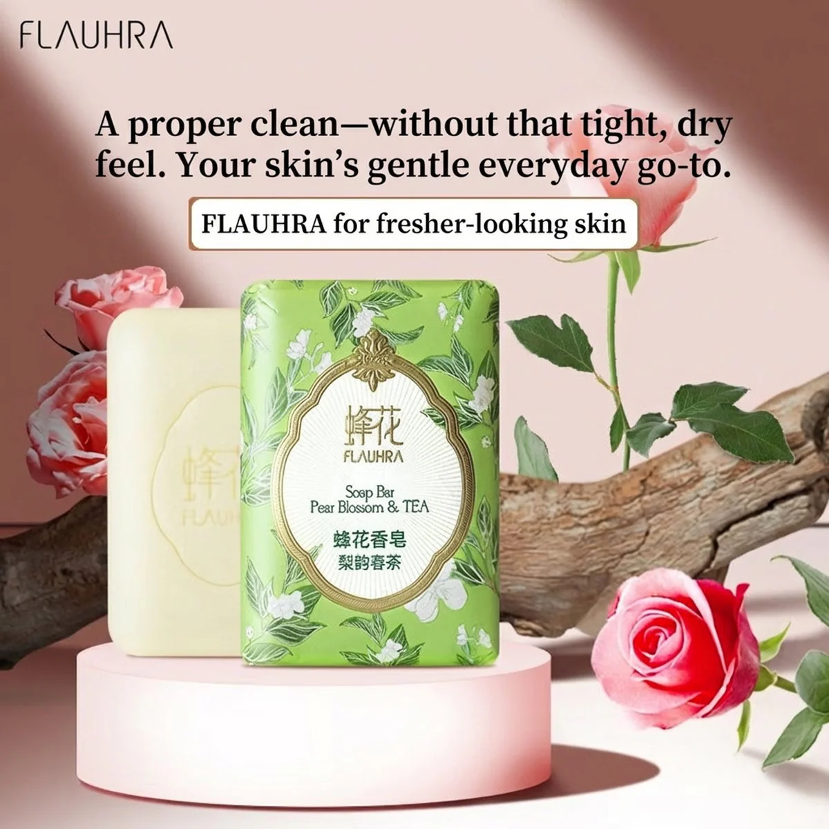 Flauhra Pear Blossom & Tea Soap Bar - 125g - Image 2