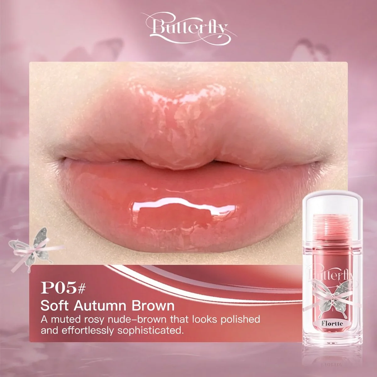 Flortte Butterfly Lip Serum Gloss 1.9g – Nourishing High‑Shine Tinted Lip Treatment