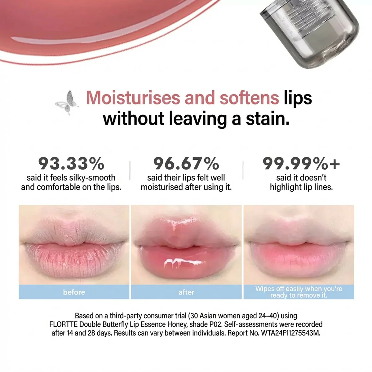 Flortte Butterfly Lip Serum Gloss 1.9g – Nourishing High‑Shine Tinted Lip Treatment - Image 2