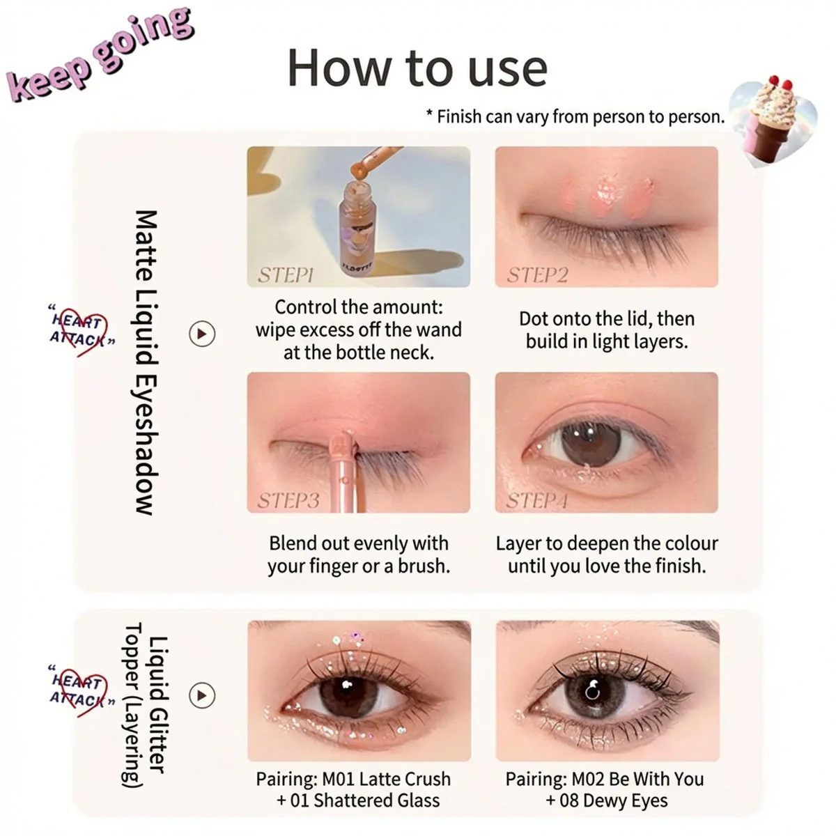 Flortte Heart Attack Liquid Eyeshadow 03 - Melted Ice Cream - Image 5