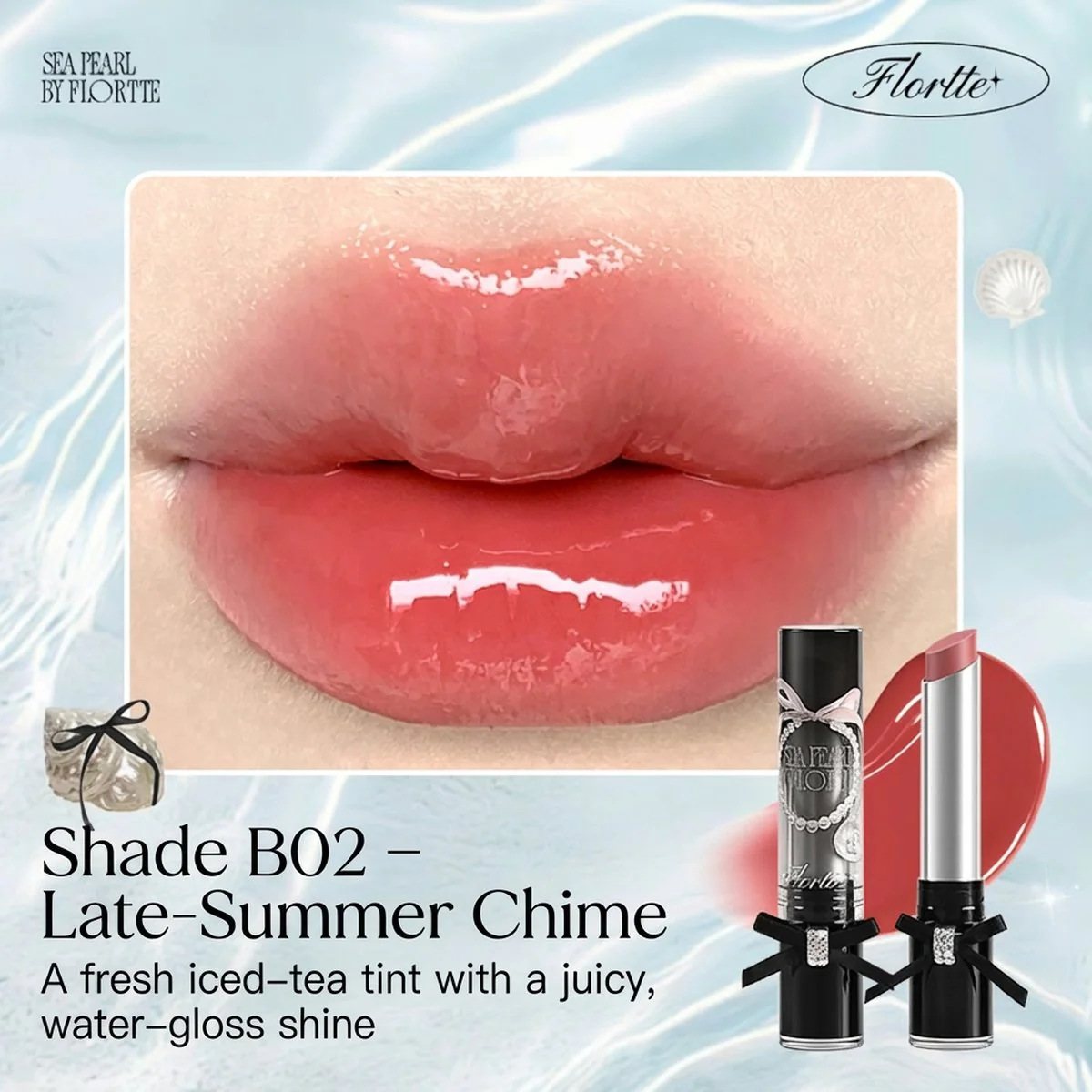 FLORTTE Sea Pearl Solid Lip Gloss Stick 2.7g – Multiple Shades - High‑Shine Hydrating Gloss Balm