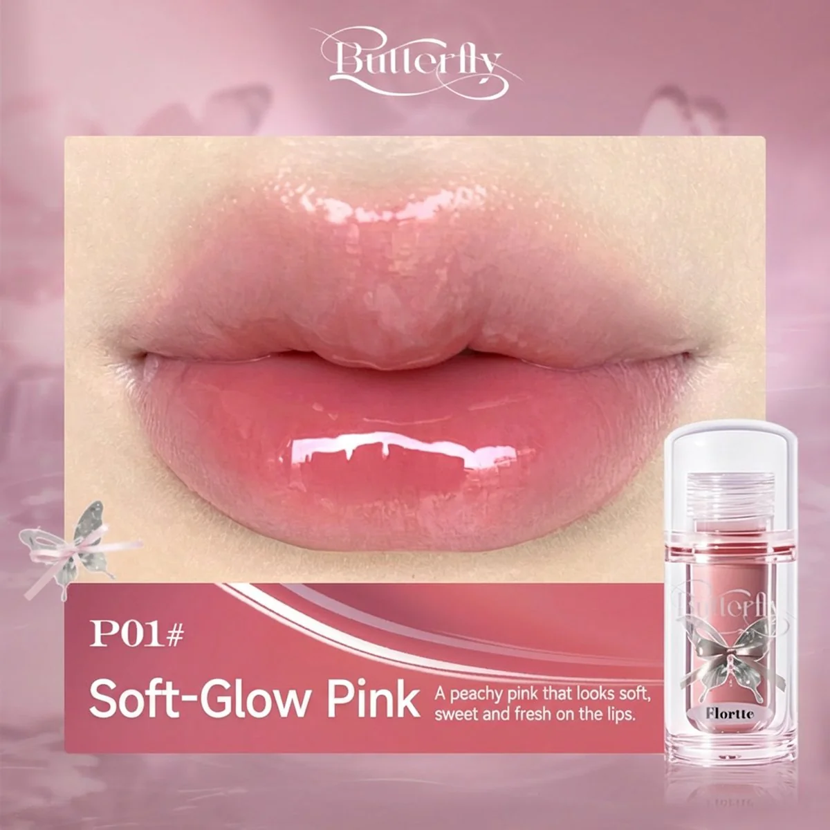 Flortte Twin Butterfly Lip Serum Gloss 1.9g - Hydrating Lip Oil Shine