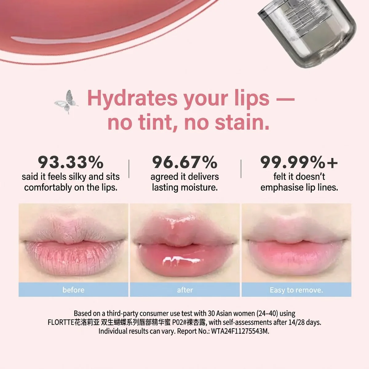 Flortte Twin Butterfly Lip Serum Gloss 1.9g - Hydrating Lip Oil Shine - Image 2