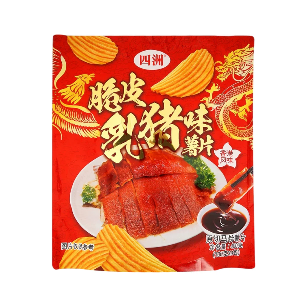 Four Seas Roast Suckling Pig Flavour Ripple Cut Potato Chips 400g – Hong Kong Style, Limited Import