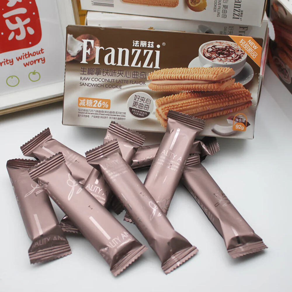 Franzzi Reduced Sugar Raw Coconut Latte Sandwich Cookies - 92g - Image 2