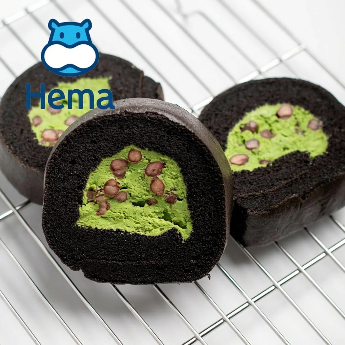 Freshippo Bakery Black Matcha & Red Bean Roll Cake 330g - Image 2