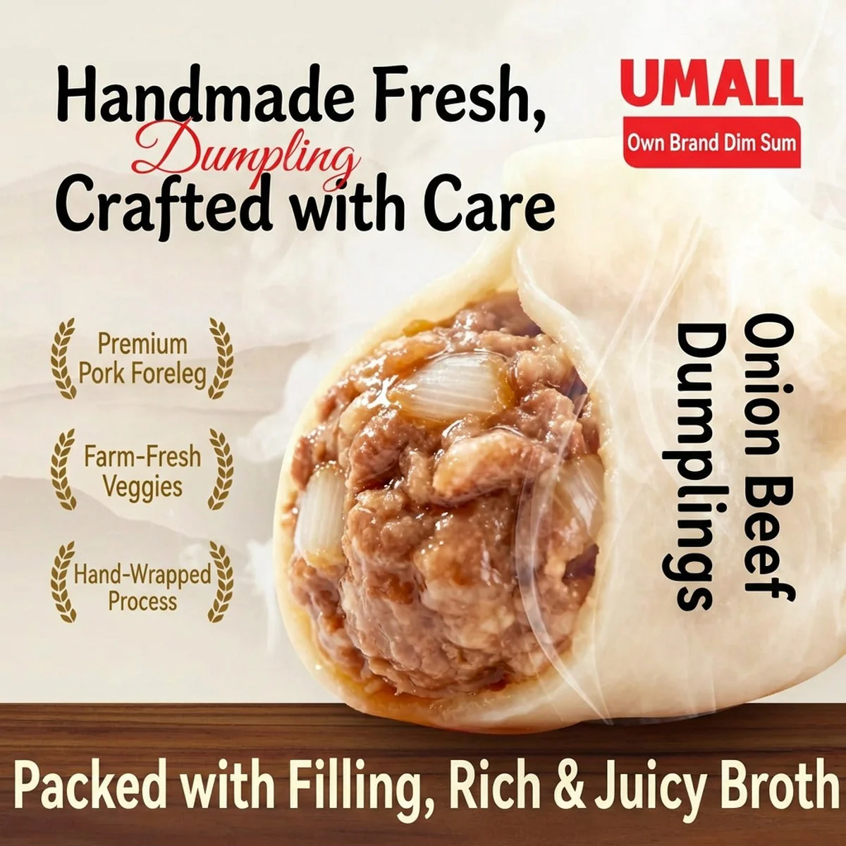 UMALL Frozen Handmade Beef & Onion Dumplings – 12 Pieces, 360g - Image 2