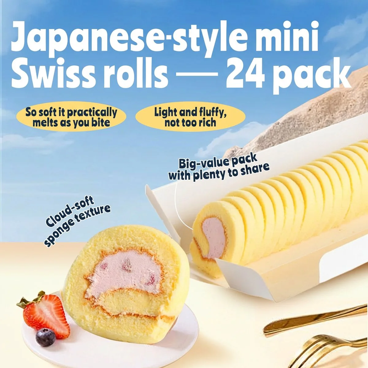 Frozen Japanese-Style Mini Guava Swiss Rolls 200g (24 Pieces)
