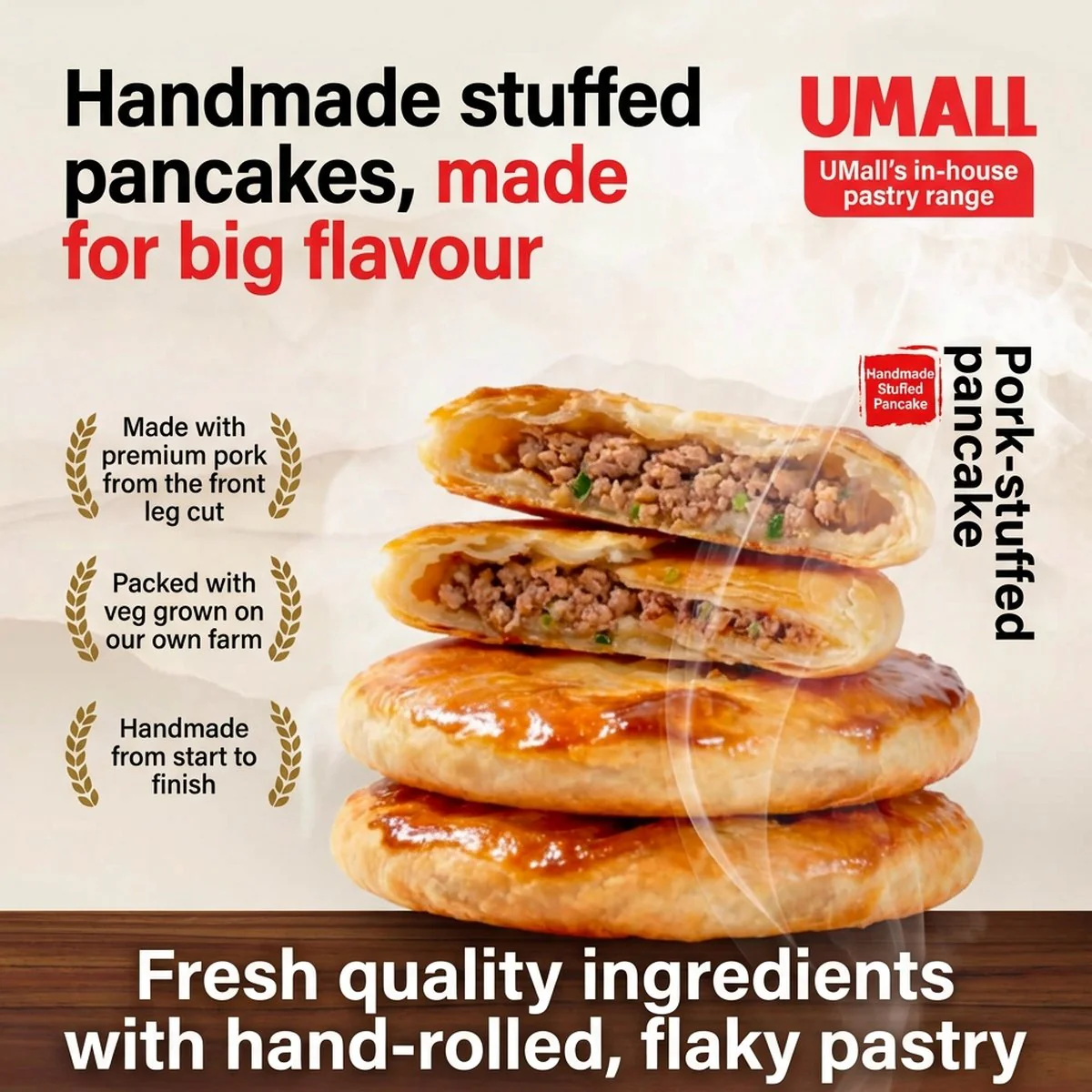 Frozen Pork & Spring Onion Stuffed Pancakes - 4 Pieces, 500g - Chinese Pork Meat Pies - Image 2