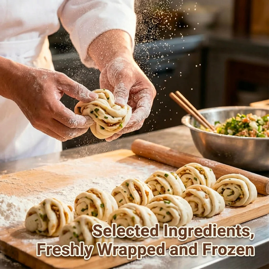 Frozen Spring Onion & Pork Flower Rolls – 4 Pieces, 500g - Chinese Steamed Twisted Buns - Image 2