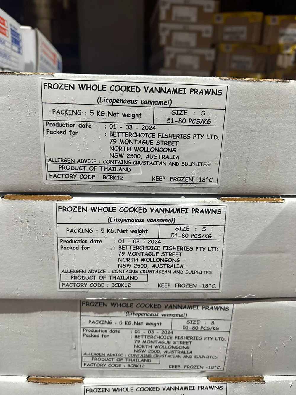 Frozen Whole Cooked Vannamai Prawns - Small Size, 51-80pcs, 5kg - Image 4