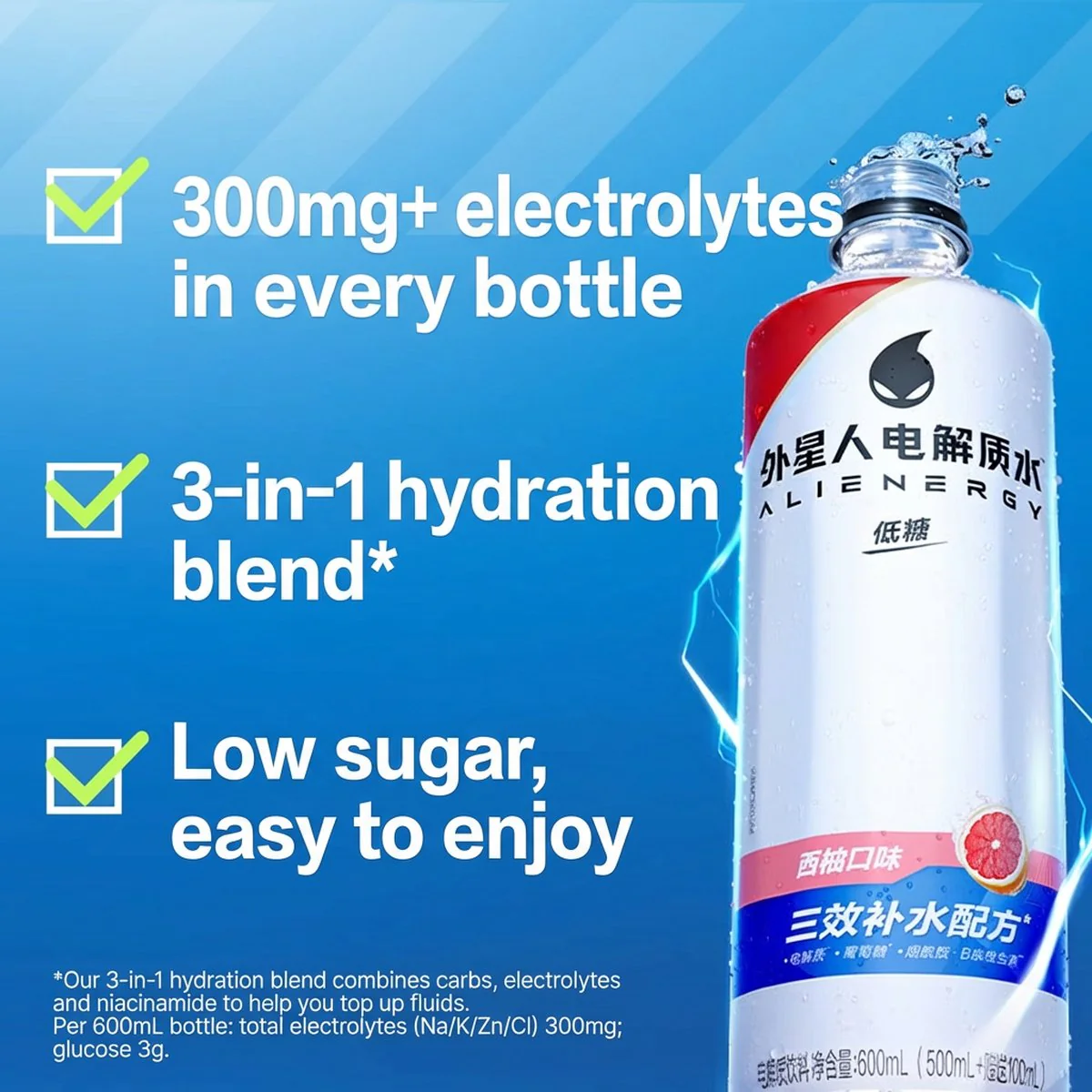 Genki Forest Alienergy Electrolyte Water Low Sugar Grapefruit Flavor - 600ml - Image 3