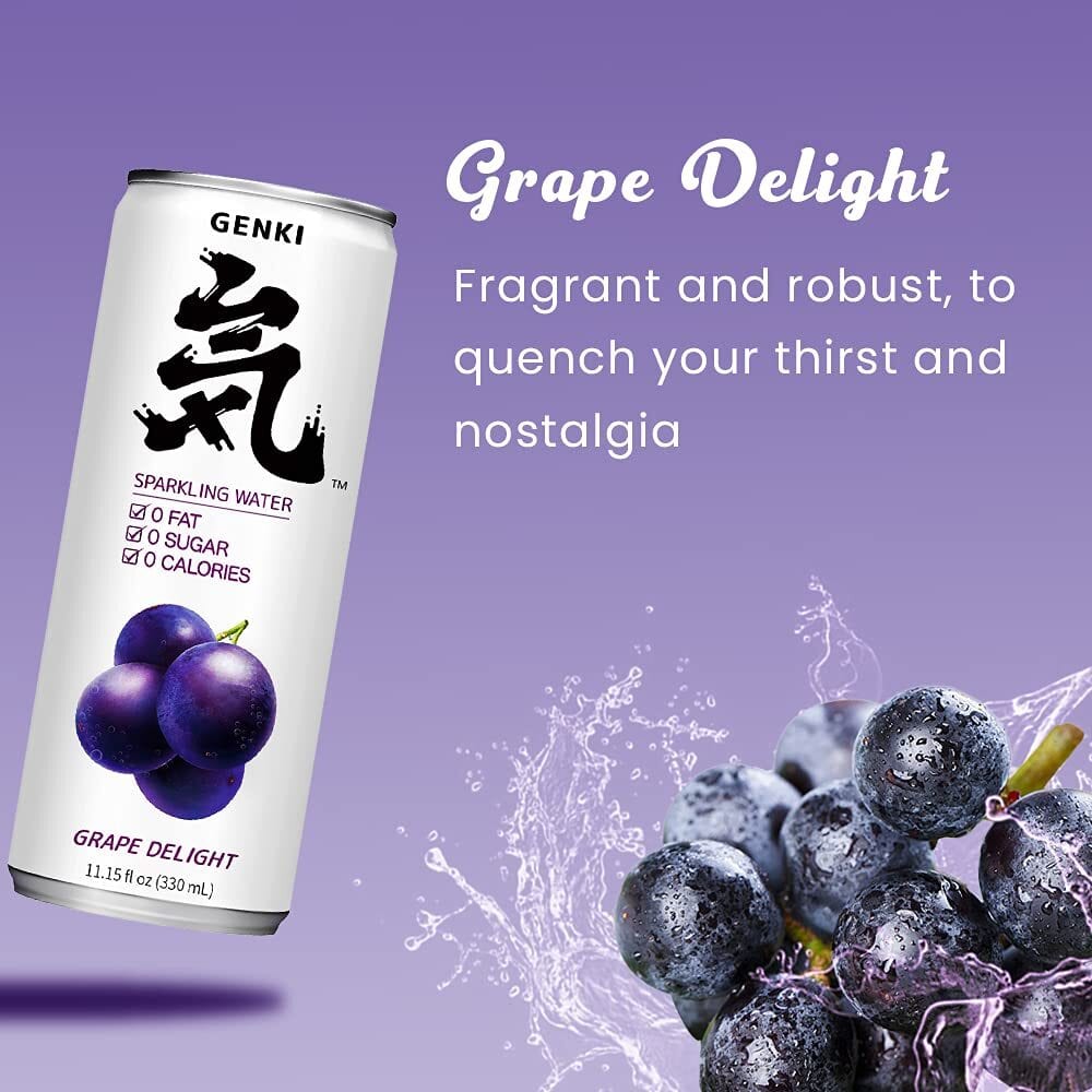 Genki Forest Grape Flavor Sparkling Water - 330ml Cans, Pack of 24 - Image 3