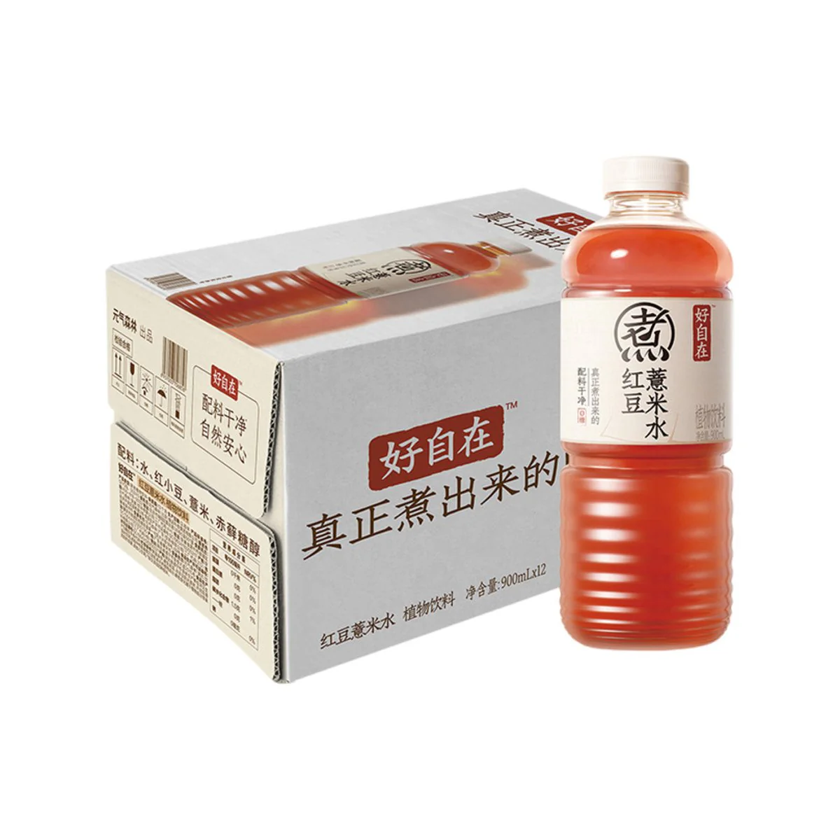 Genki Forest Zizai Red Bean & Coix Seed Water – 900ml × 12 - Job’s Tears Herbal Grain Drink (Case)