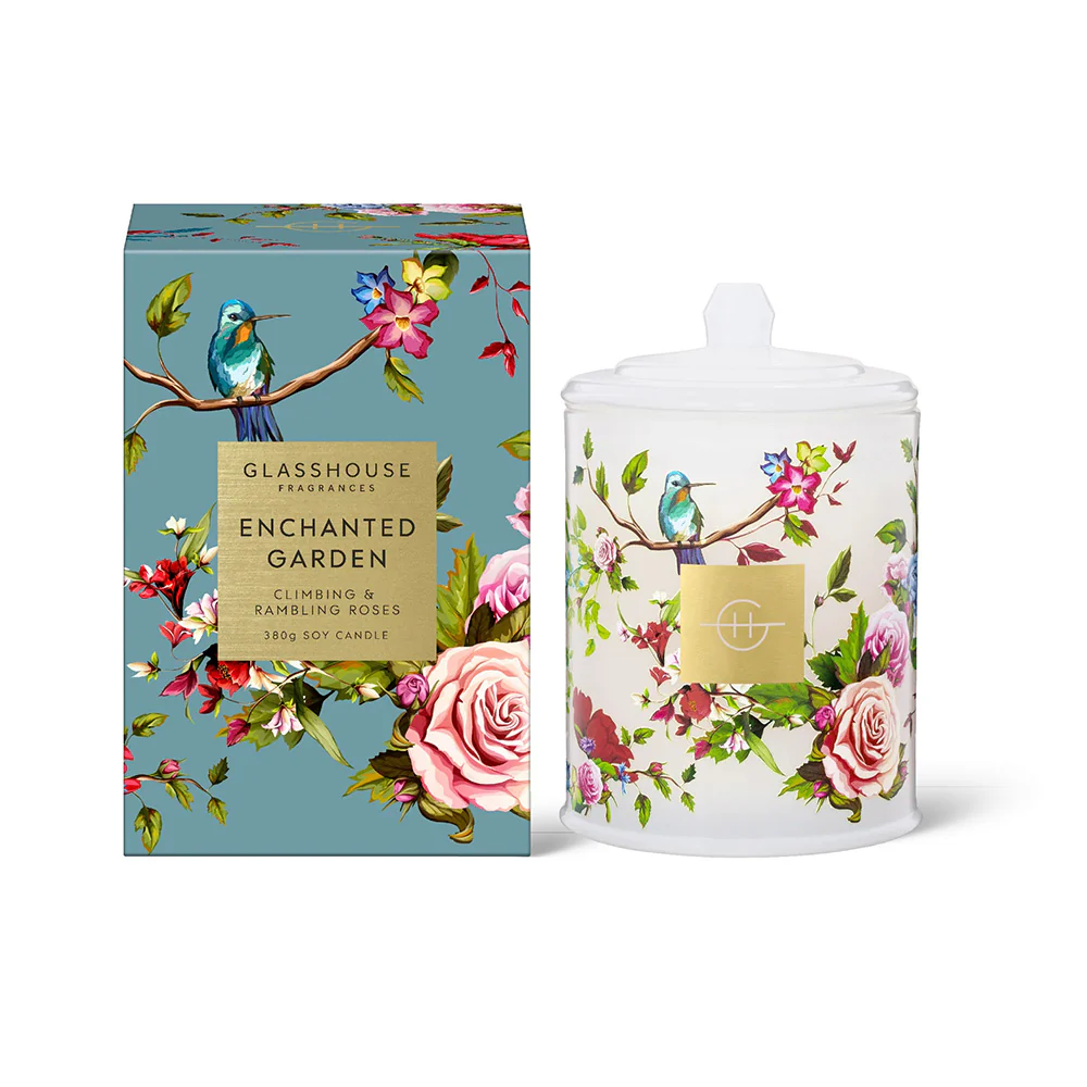 Glasshouse Enchanted Garden White Rose Scented Candle - 380g