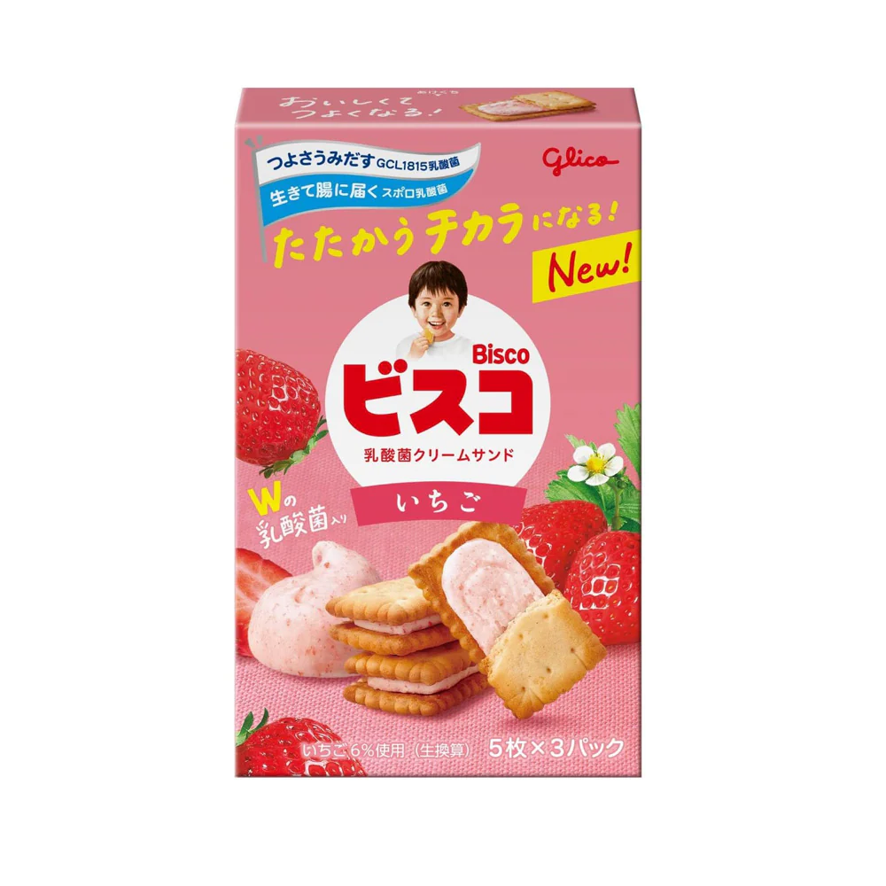 Glico Bisco Strawberry Cream Sandwich Biscuits 100g - Strawberry Cream Cookies