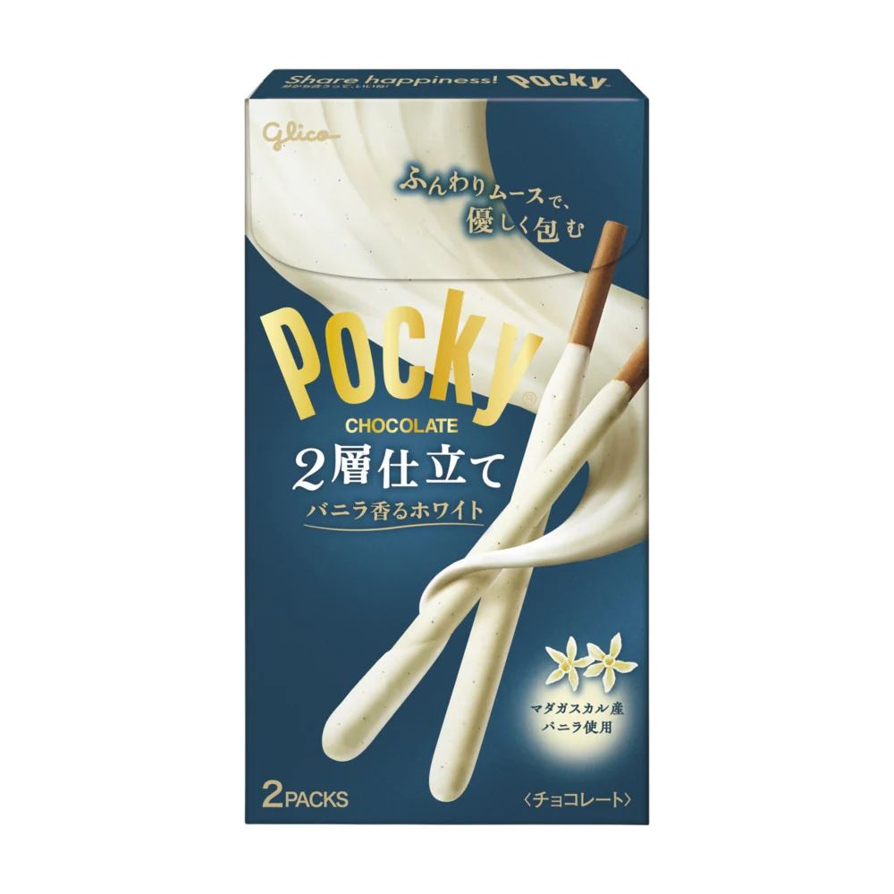 Glico Pocky Vanilla White Chocolate Biscuit Sticks 52g (2 Packs) - Double-Layer Vanilla Coating
