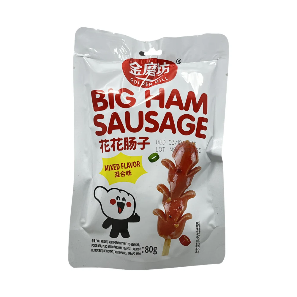 Golden Mill Big Ham Sausage (Flower Cut) Mixed Flavor 80g – Ready-to-Eat Pork Snack