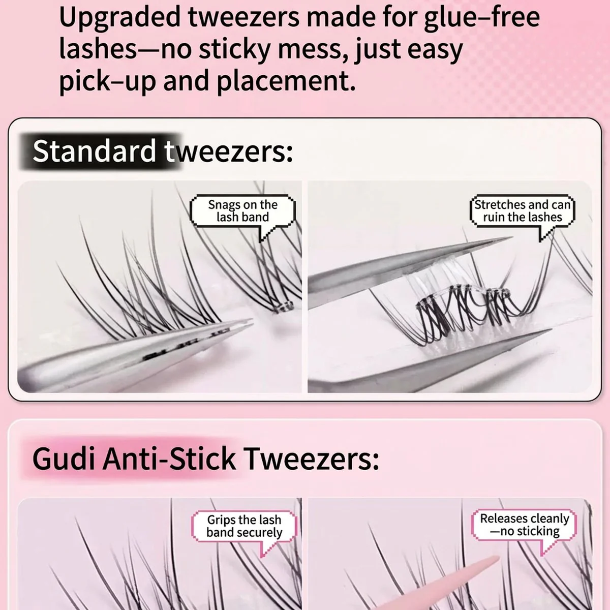 Goodgudi Non‑Stick Eyelash Tweezers with Case – Precision Curved False Lash Applicator (Anti‑Adhesive Nano Coating) - Image 3