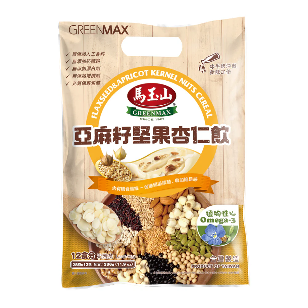 Greenmax Flaxseed & Apricot Kernel Nuts Cereal Drink - 28g x 12 Packs, 336g