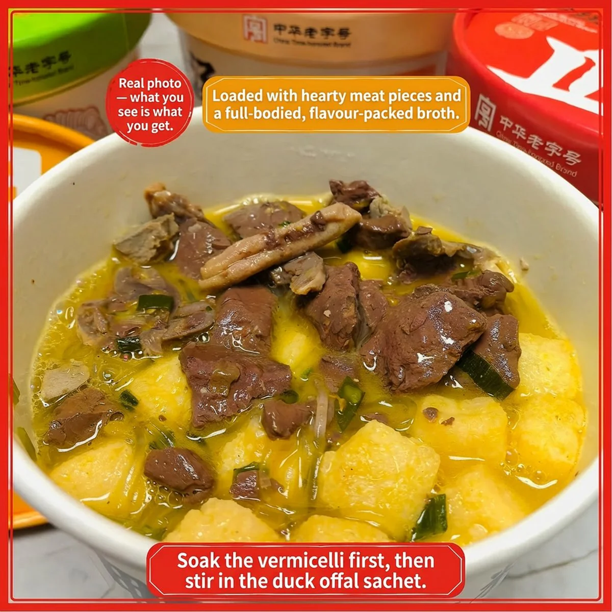 Guan Sheng Yuan Spicy Duck Blood Vermicelli Soup Cup 163g – Instant Nanjing Mala Glass Noodle Meal - Image 5