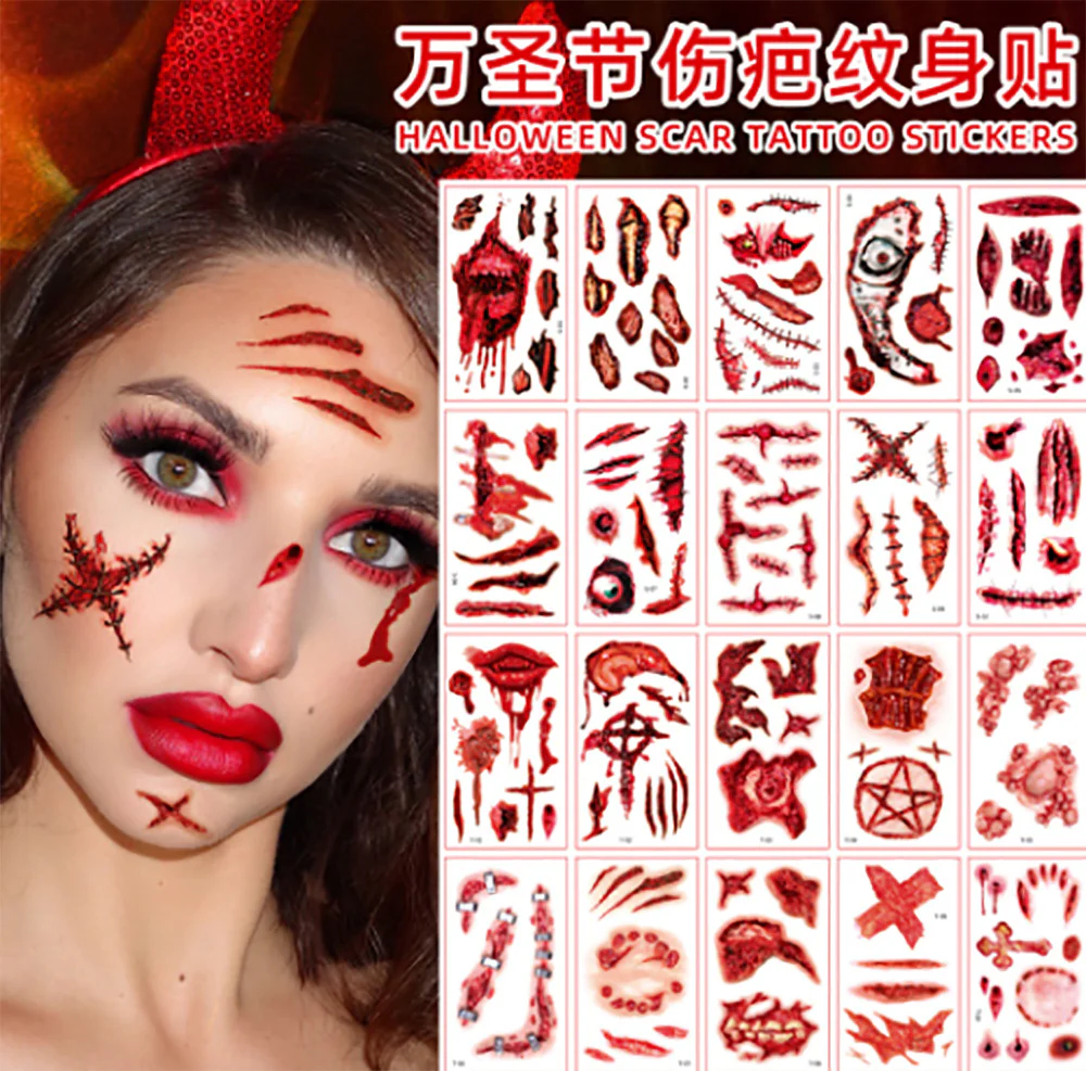 Halloween Realistic Scar Tattoo Stickers - Style A, 10 Sheets - Image 2