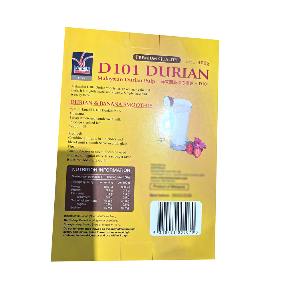 Hanabi Frozen Malaysian Durian Pulp - 400g - Image 2