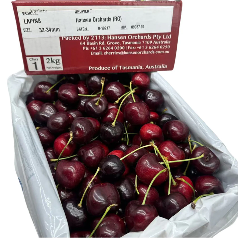 Hansen Orchards Tasmanian Lapins Cherries Gift Box 2kg – 32–34mm